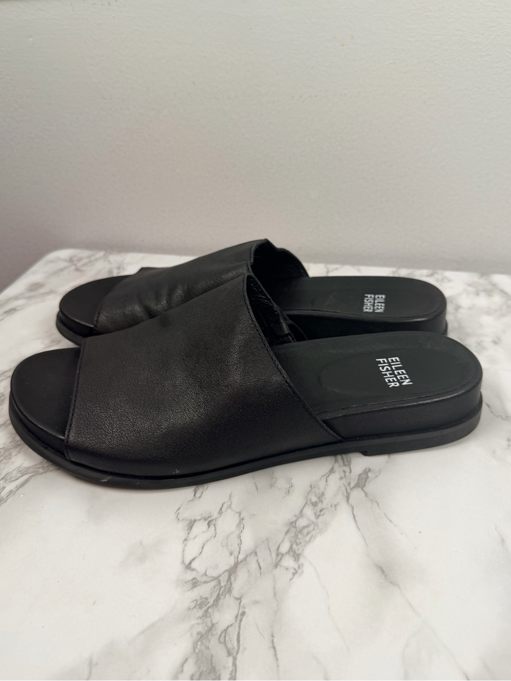 Eileen fisher black Mask Tumbled Leather Slide Sandal size 8 - Picture 4 of 7